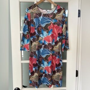 Jean-Pierre Klifa Beachy Floral 3/4 Sleeve Shift Dress size Small Resortwear